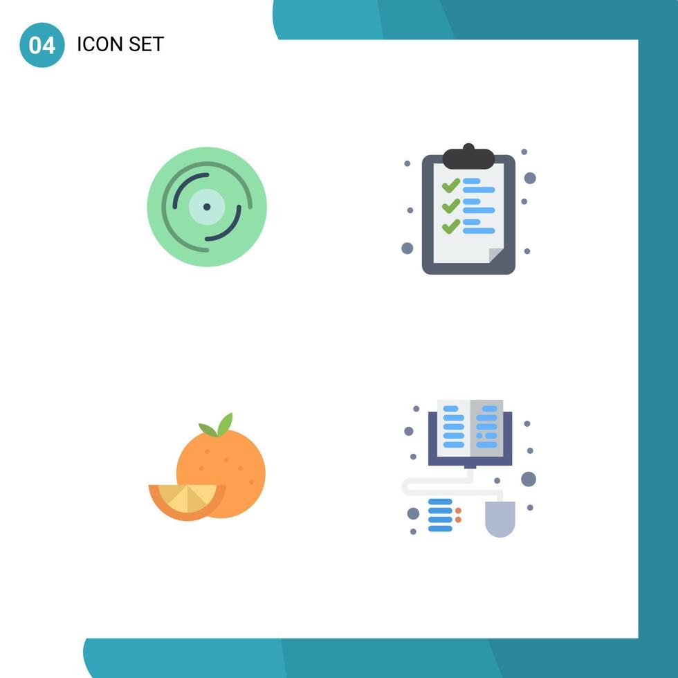 conjunto moderno de 4 iconos y símbolos planos, como elementos de diseño de vectores editables de fruta de portapapeles rascado naranja