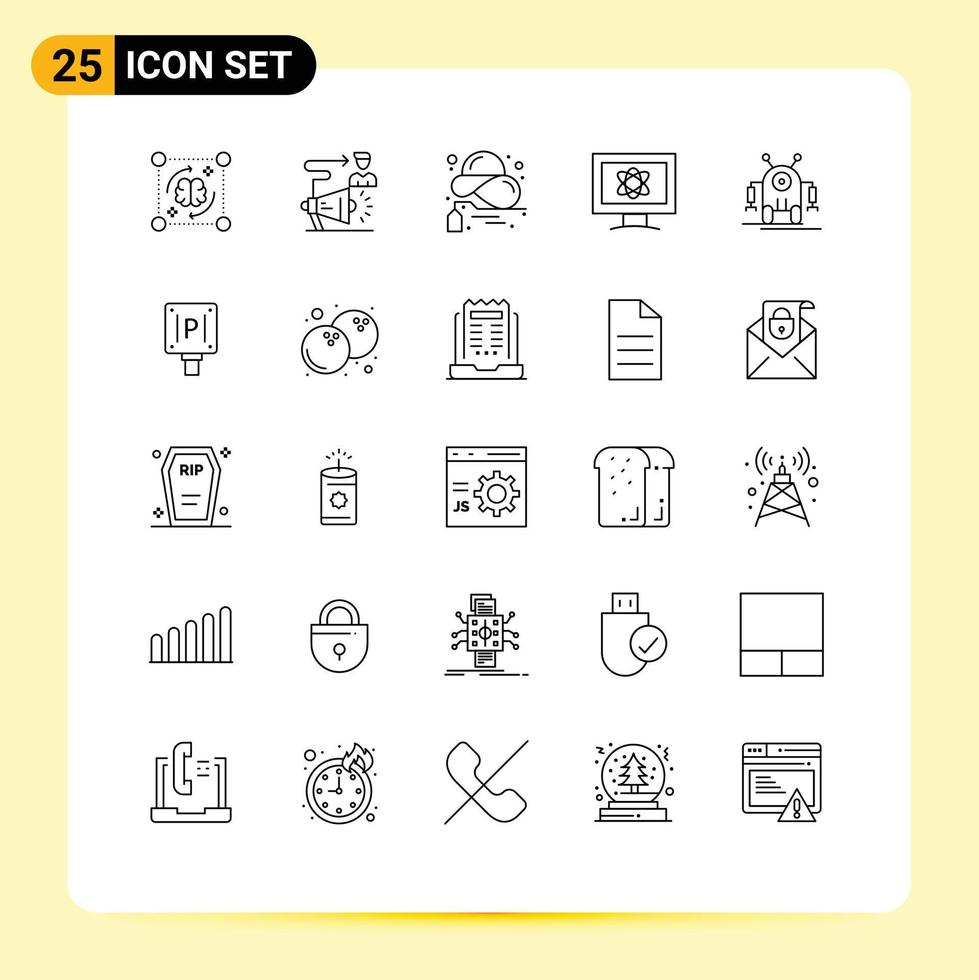 grupo de 25 líneas de signos y símbolos para el anuncio del átomo científico elementos de diseño vectorial editables del sombrero de dama de verano vector