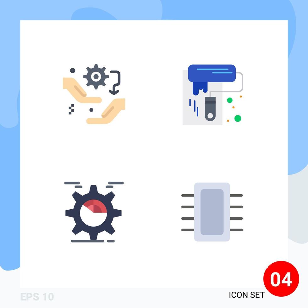 Flat Icon Pack of 4 Universal Symbols of gear setting configuration paint seo Editable Vector Design Elements