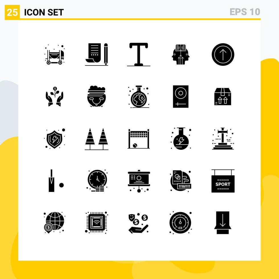 Set of 25 Vector Solid Glyphs on Grid for ui upload bold man reading Editable Vector Design Elements
