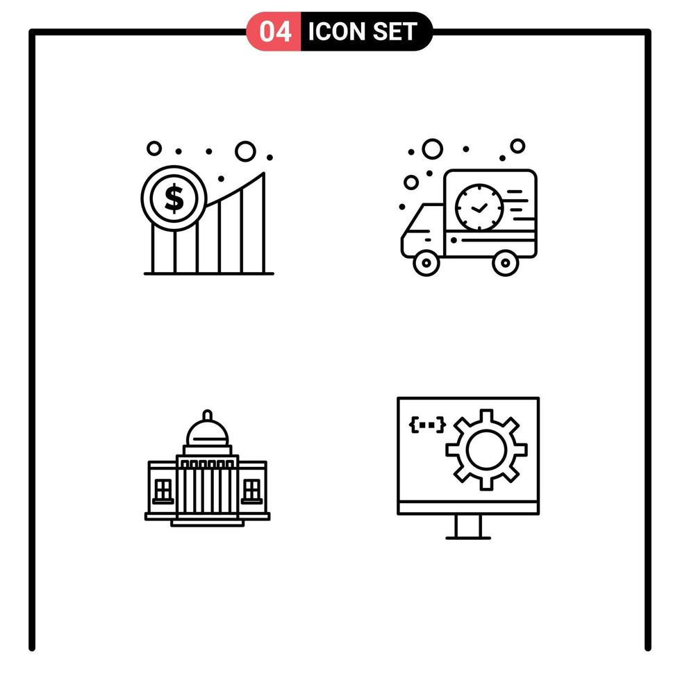grupo de símbolos de icono universal de 4 colores planos de línea de llenado modernos de elementos de diseño de vector editable de casa de tiempo gráfico de América de negocios