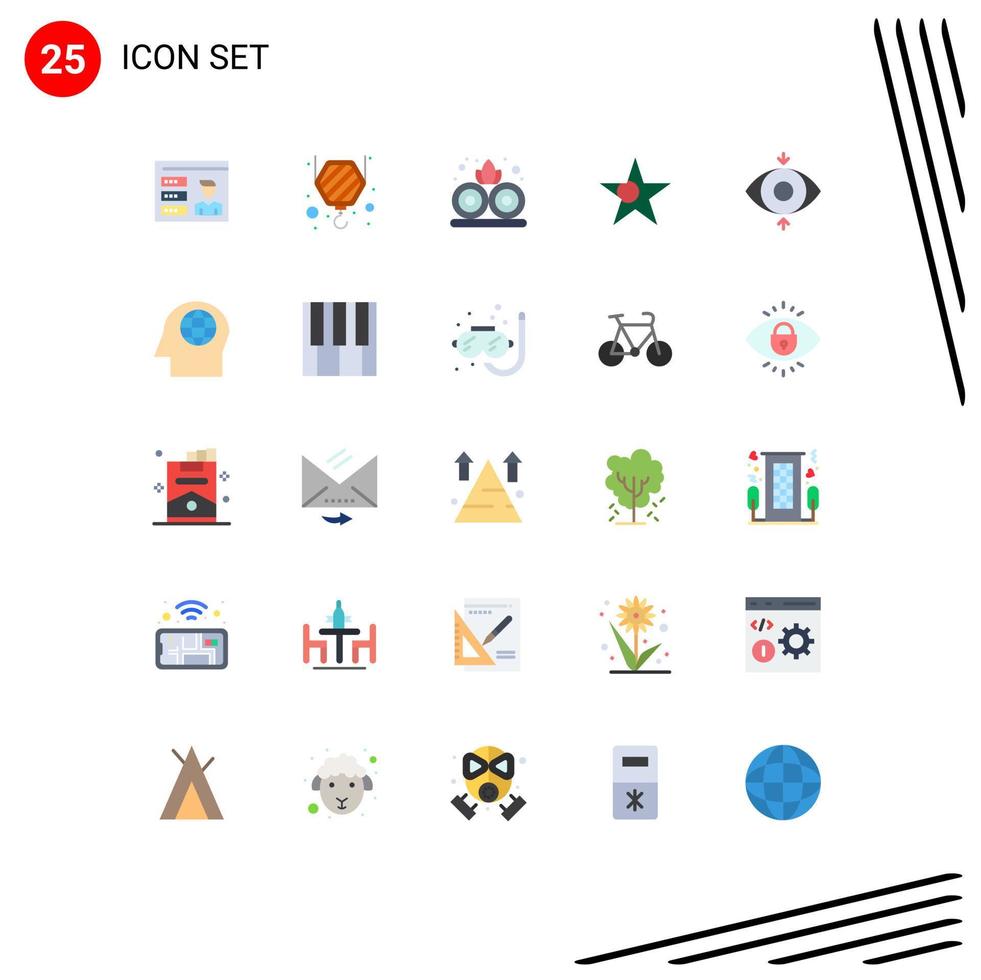 Pictogram Set of 25 Simple Flat Colors of global view nature focus star Editable Vector Design Elements