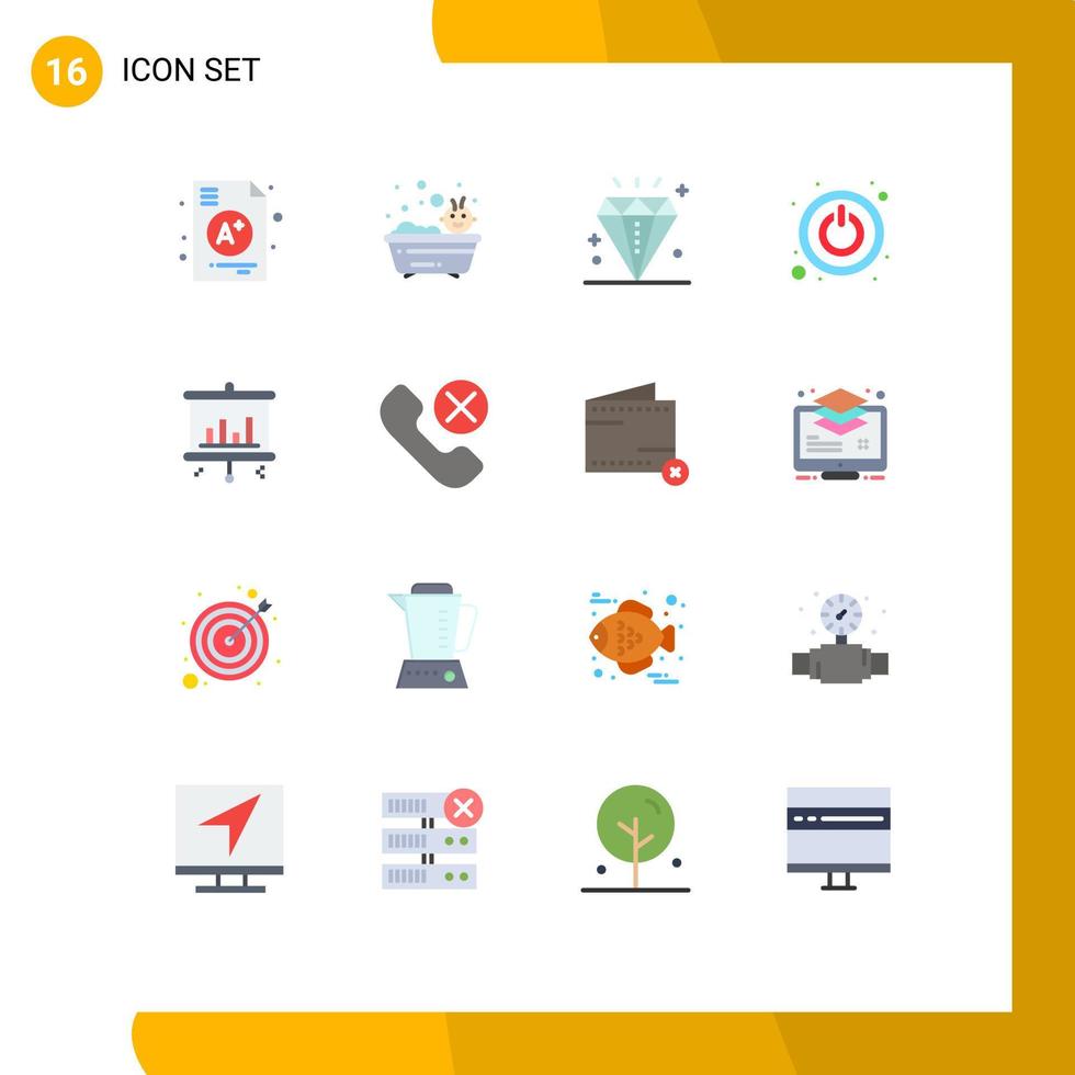 Mobile Interface Flat Color Set of 16 Pictograms of screen bar celebration switch power Editable Pack of Creative Vector Design Elements
