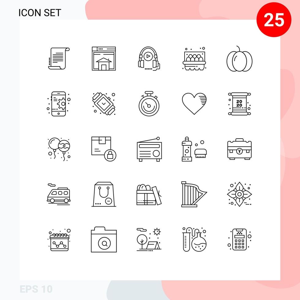 Modern Set of 25 Lines and symbols such as food easter page basket language course Editable Vector Design Elements