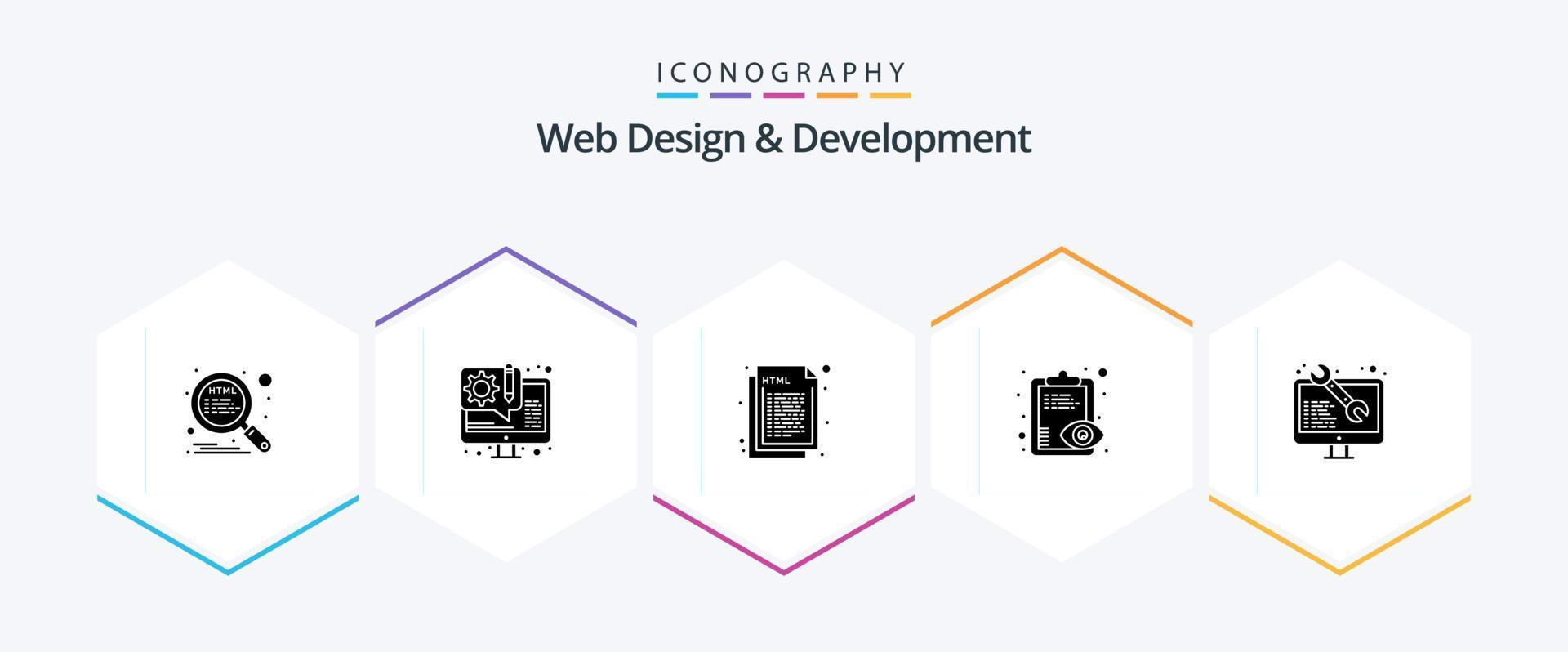 diseño y desarrollo web Paquete de iconos de 25 glifos que incluye portapapeles. visión general. ojo. web vector