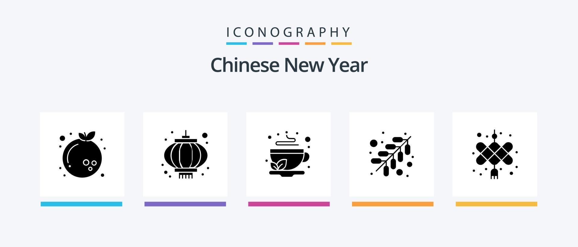 Chinese New Year Glyph 5 Icon Pack Including cny. work. cup. religion. tea. Creative Icons Design vector