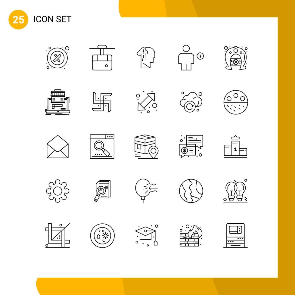 Group of 25 Lines Signs and Symbols for energy body transport avatar melancholy Editable Vector Design Elements