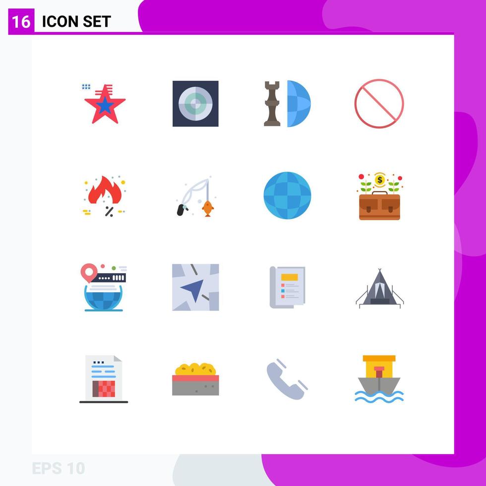 Group of 16 Flat Colors Signs and Symbols for hot friday global stop cancel Editable Pack of Creative Vector Design Elements