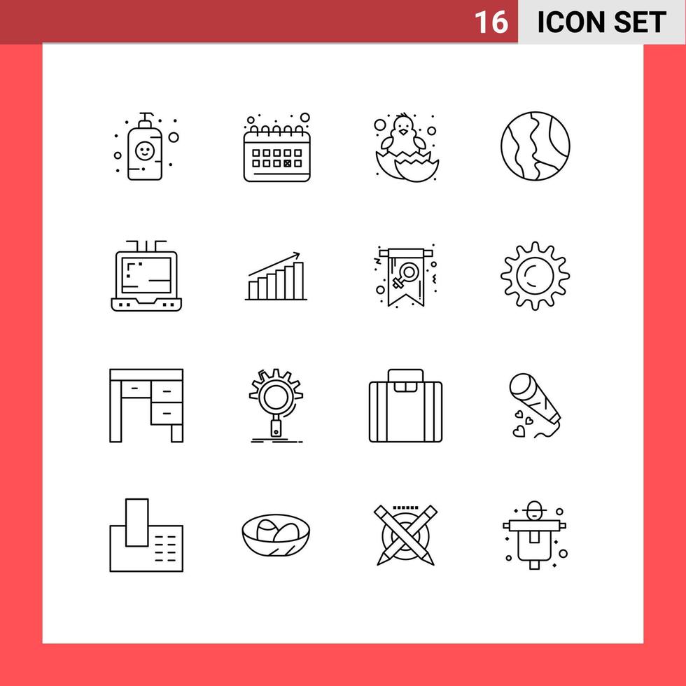 Outline Pack of 16 Universal Symbols of laptop world baby map global Editable Vector Design Elements