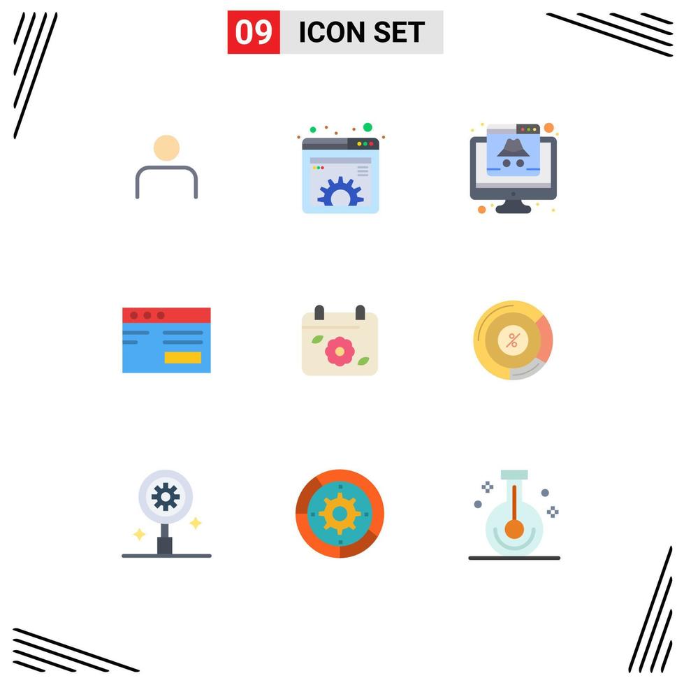 Concepto de 9 colores planos para sitios web, móviles y aplicaciones, estudio de gestión web, hacker, elementos de diseño de vectores editables cibernéticos