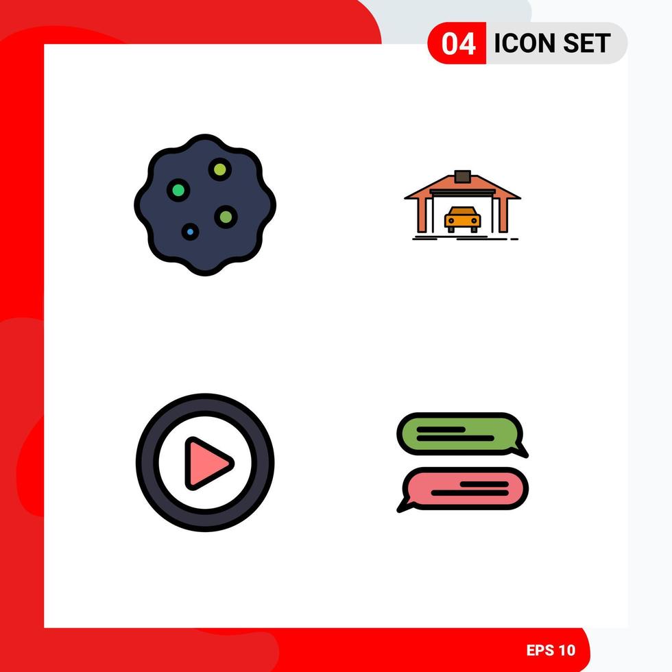 Stock Vector Icon Pack of 4 Line Signs and Symbols for bacterium play zoom car chatting Editable Vector Design Elements