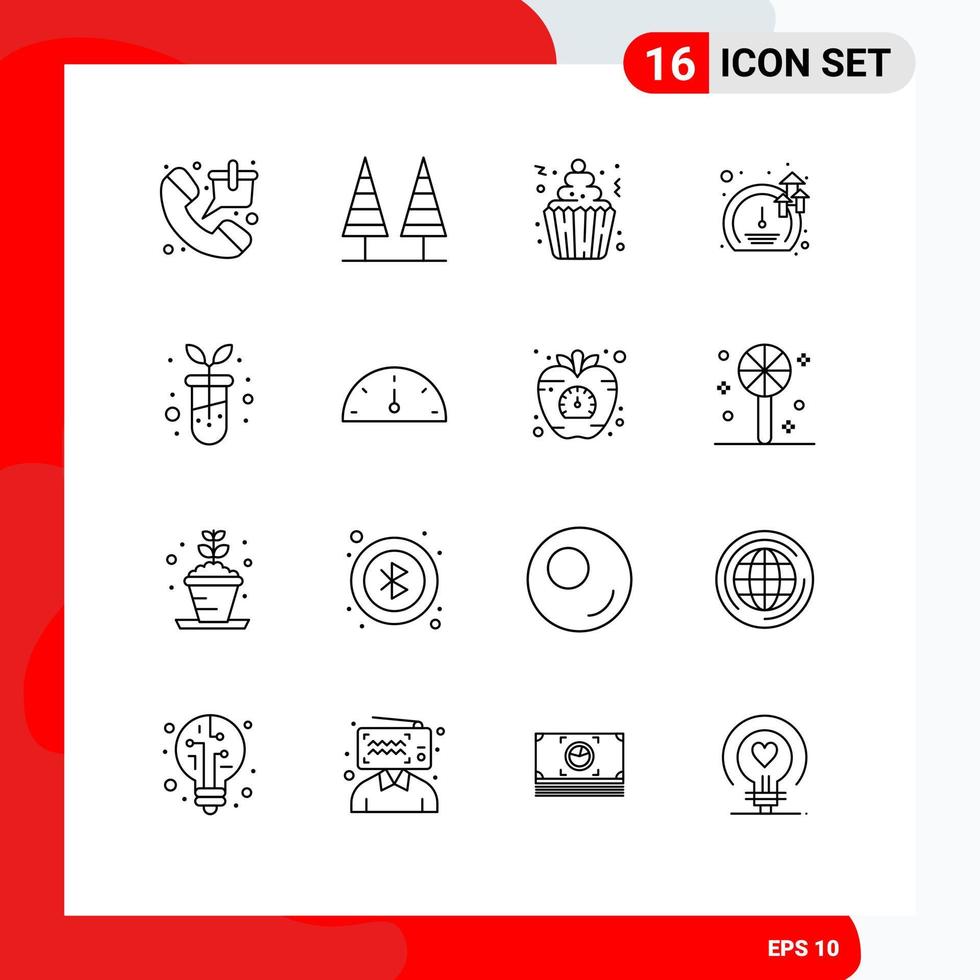 User Interface Pack of 16 Basic Outlines of speed meter park party cupcake Editable Vector Design Elements