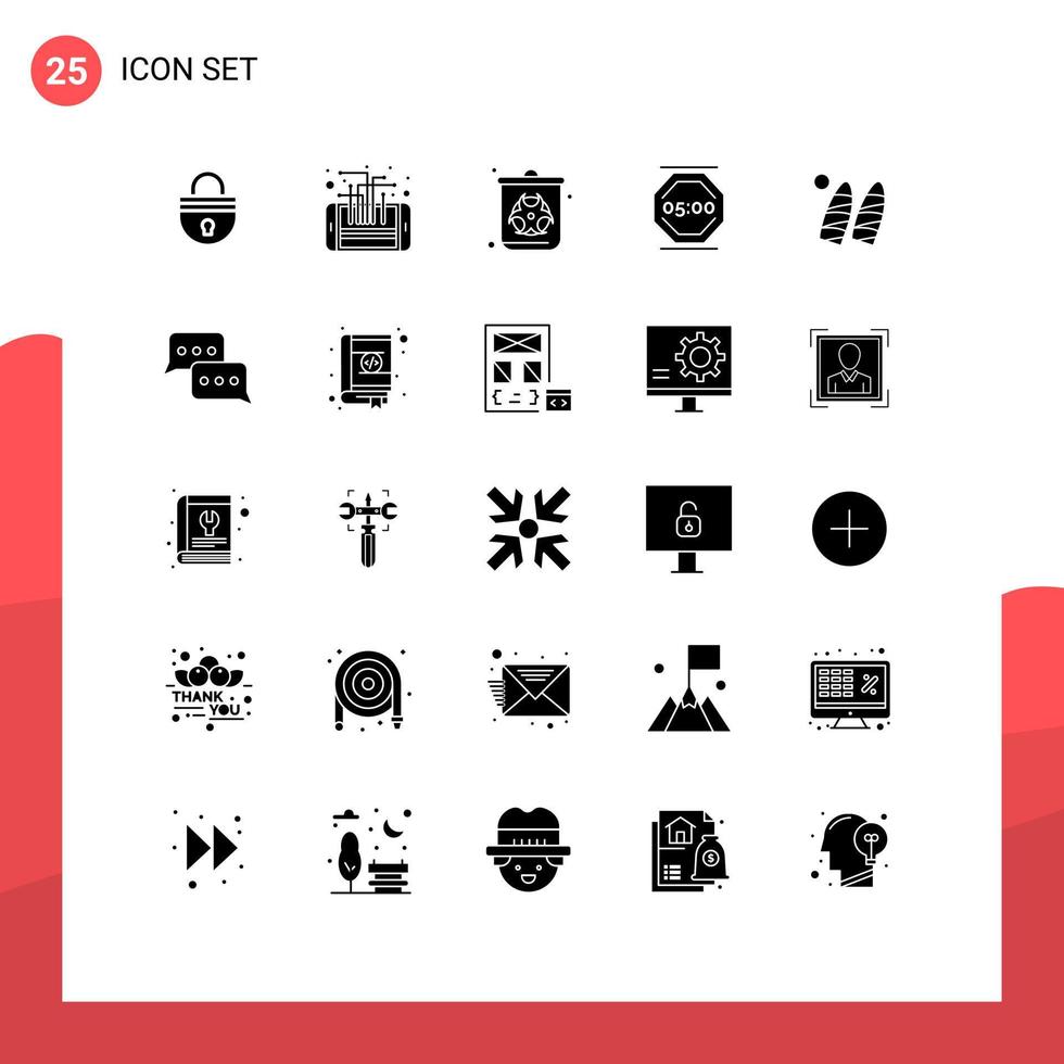 User Interface Pack of 25 Basic Solid Glyphs of work rest processor stop work pollution Editable Vector Design Elements