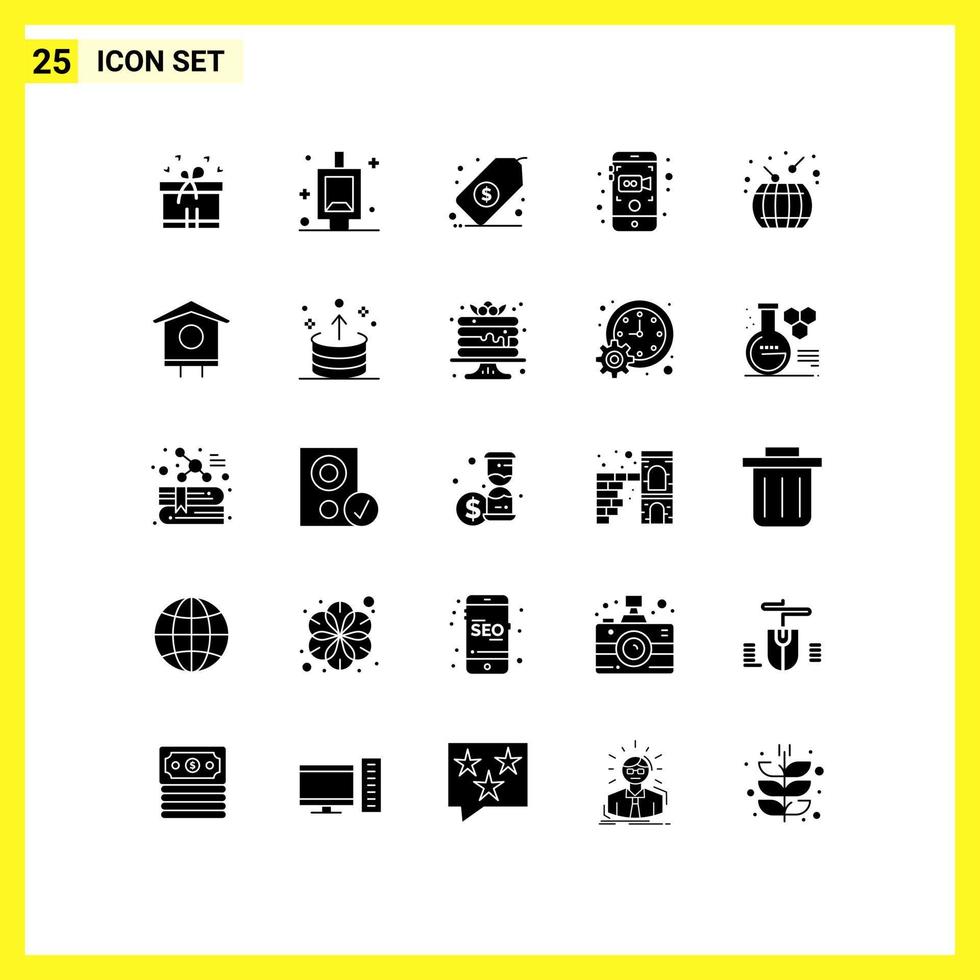 25 iconos creativos signos y símbolos modernos de elementos de diseño vectorial editables de video asiático de tambor chino dólar vector