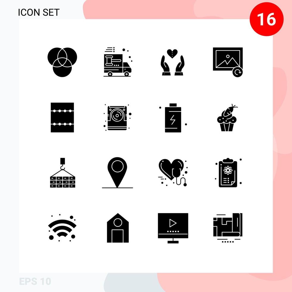 Modern Set of 16 Solid Glyphs and symbols such as data minimize feelings layout photo Editable Vector Design Elements