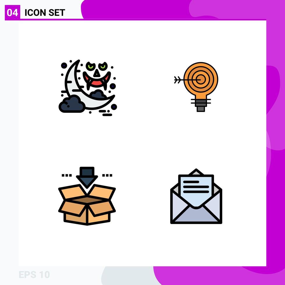 grupo de 4 colores planos de línea de relleno modernos establecidos para elementos de diseño vectorial editables de cuadro de objetivo fantasma de idea de halloween vector