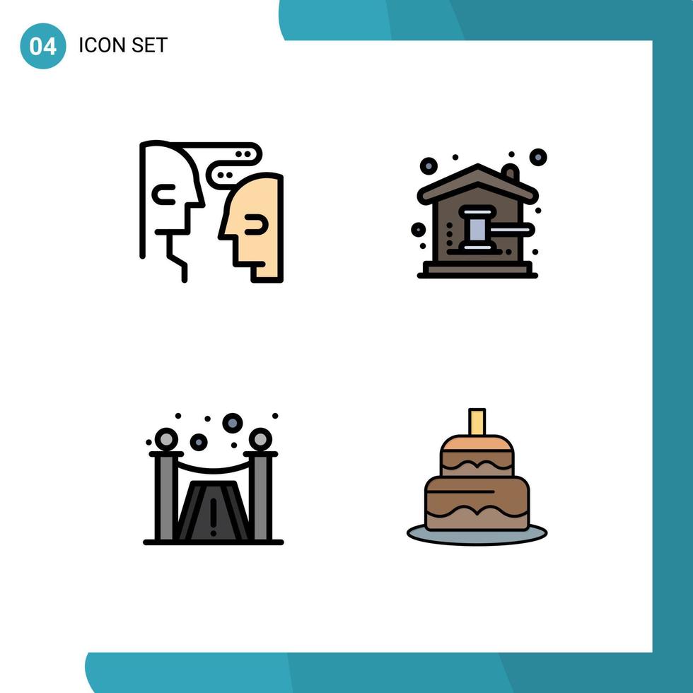 Universal Icon Symbols Group of 4 Modern Filledline Flat Colors of brain design interaction court services Editable Vector Design Elements