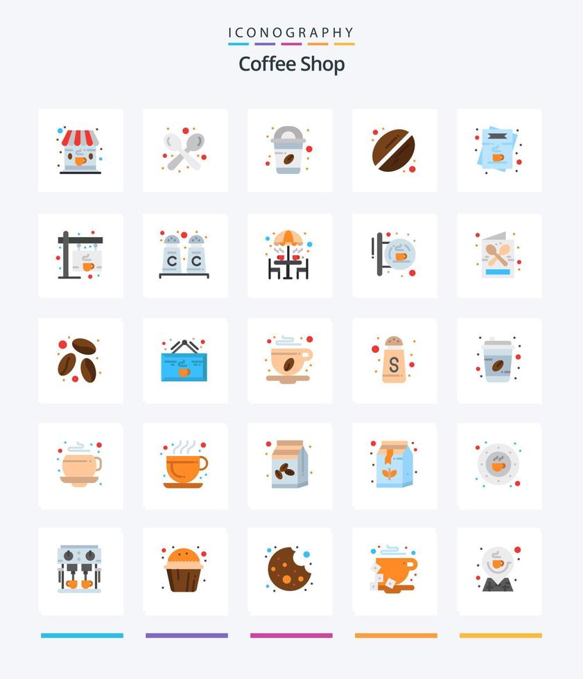cafetería creativa 25 paquete de iconos planos como menú. café. café. cafetería. café vector