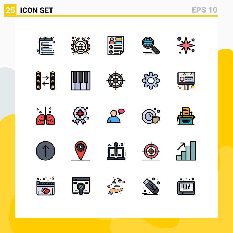 25 Universal Filled line Flat Colors Set for Web and Mobile Applications holiday search analytics internet report Editable Vector Design Elements