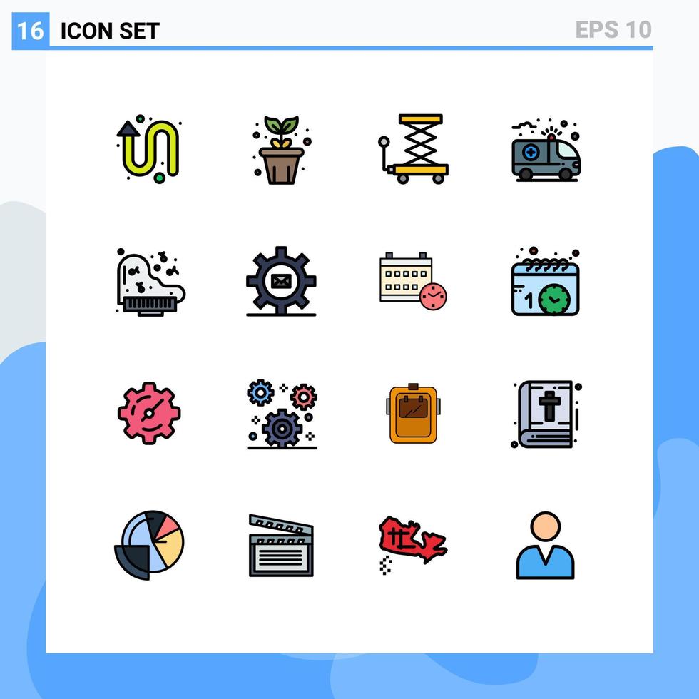 16 interfaz de usuario paquete de líneas llenas de color plano de signos y símbolos modernos de instrumentos médicos coche salud ambulancia elementos de diseño de vectores creativos editables