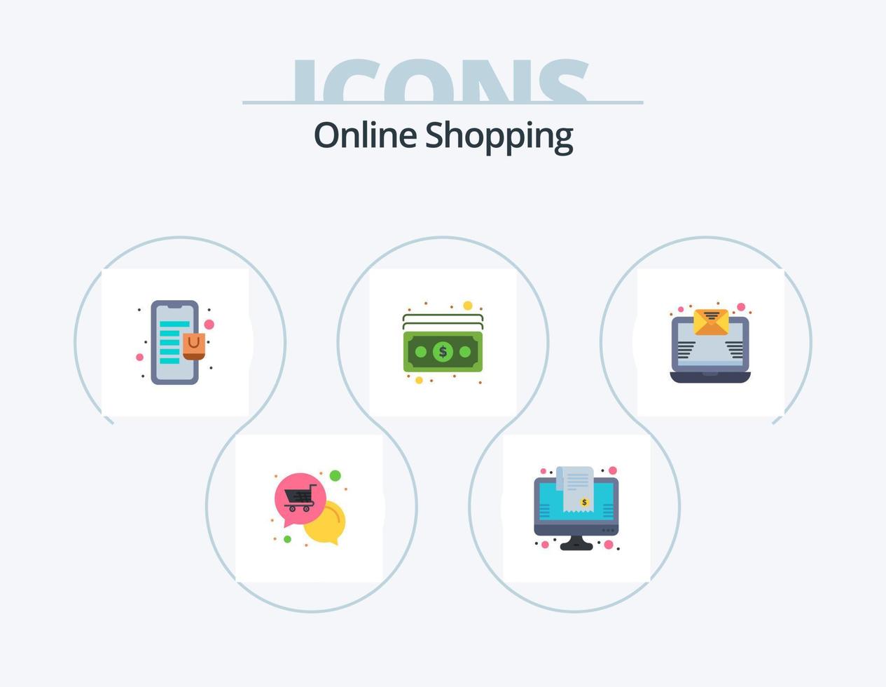 Compras en línea paquete de iconos planos 5 diseño de iconos. pago. dólar. las compras en línea. dinero. móvil vector