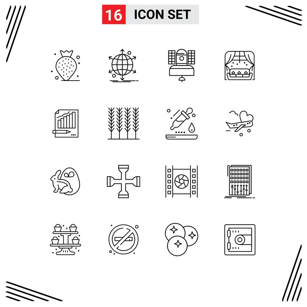 Universal Icon Symbols Group of 16 Modern Outlines of statistics window satellite living telecommunication Editable Vector Design Elements