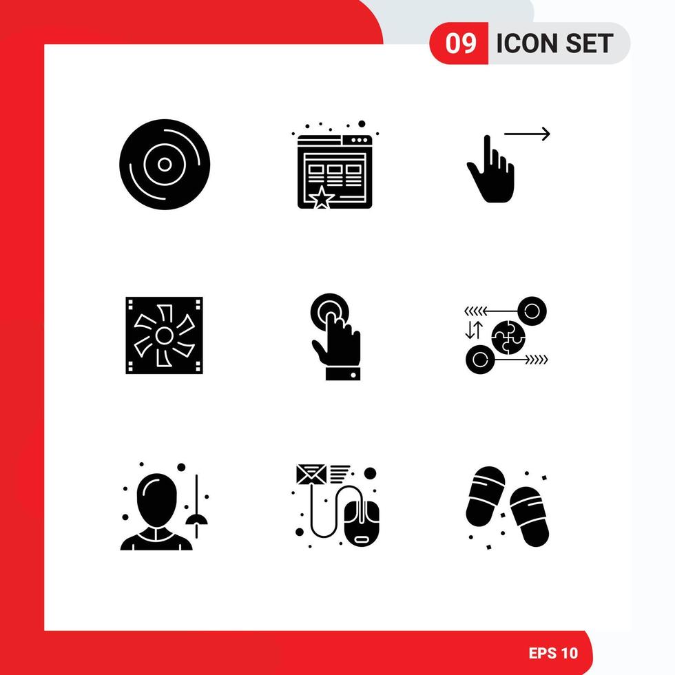 Set of 9 Vector Solid Glyphs on Grid for touchscreen fan right device compter Editable Vector Design Elements