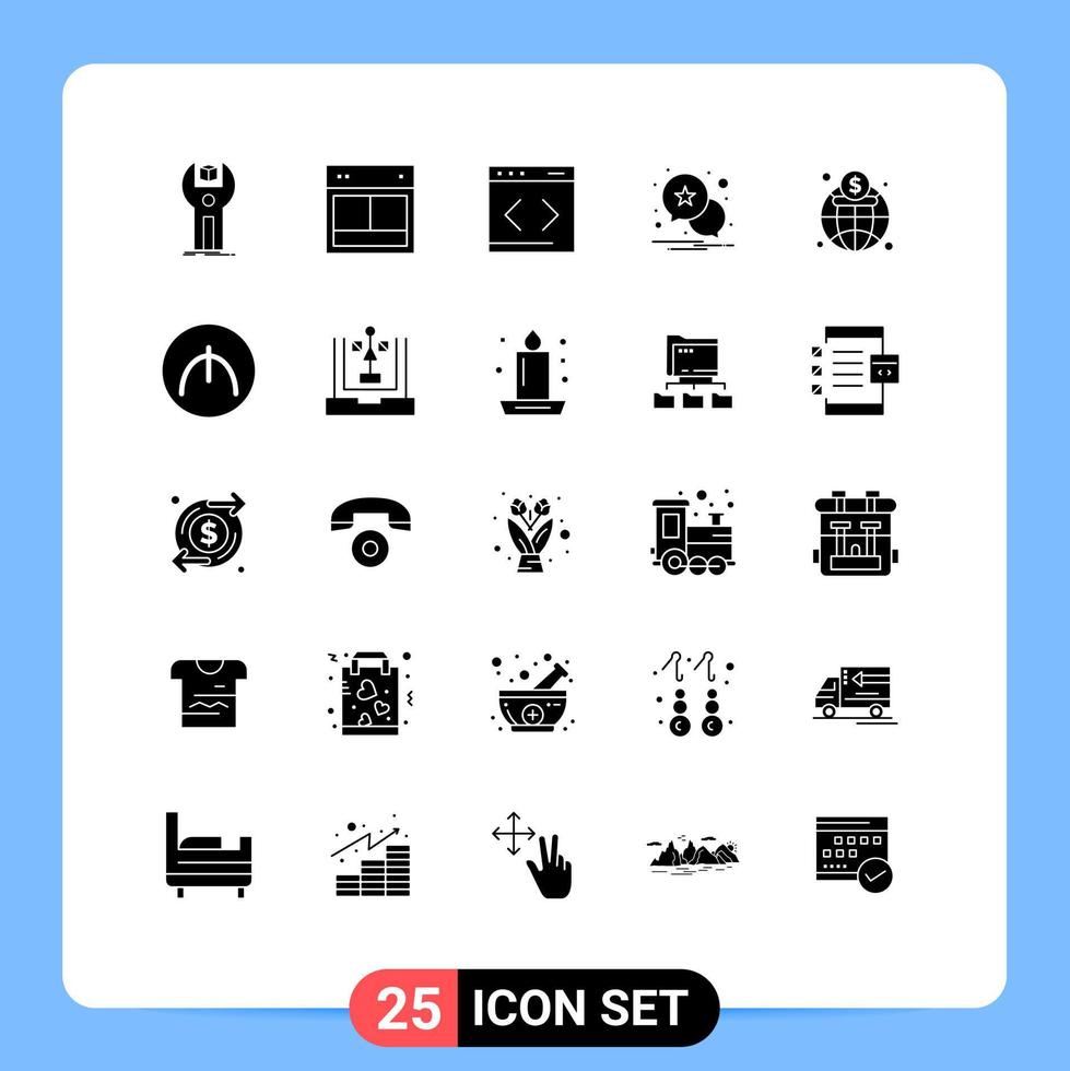 Group of 25 Modern Solid Glyphs Set for economy star web notification system Editable Vector Design Elements