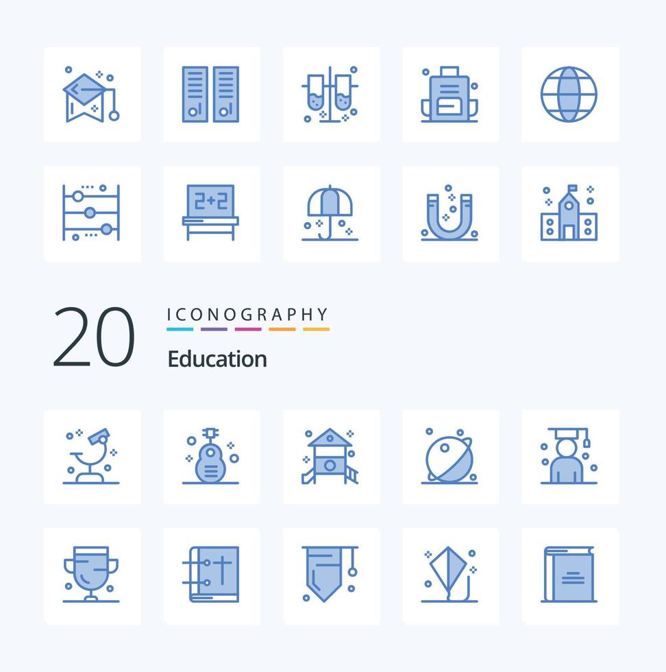 20 Education Blue Color icon Pack like planet astronomy instrument play kindergarten vector