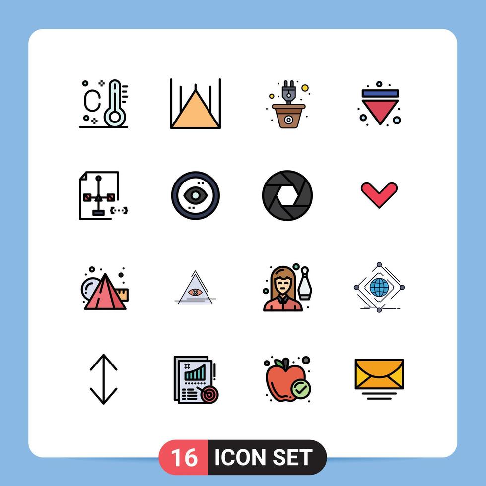 Universal Icon Symbols Group of 16 Modern Flat Color Filled Lines of development coding plug down eject Editable Creative Vector Design Elements