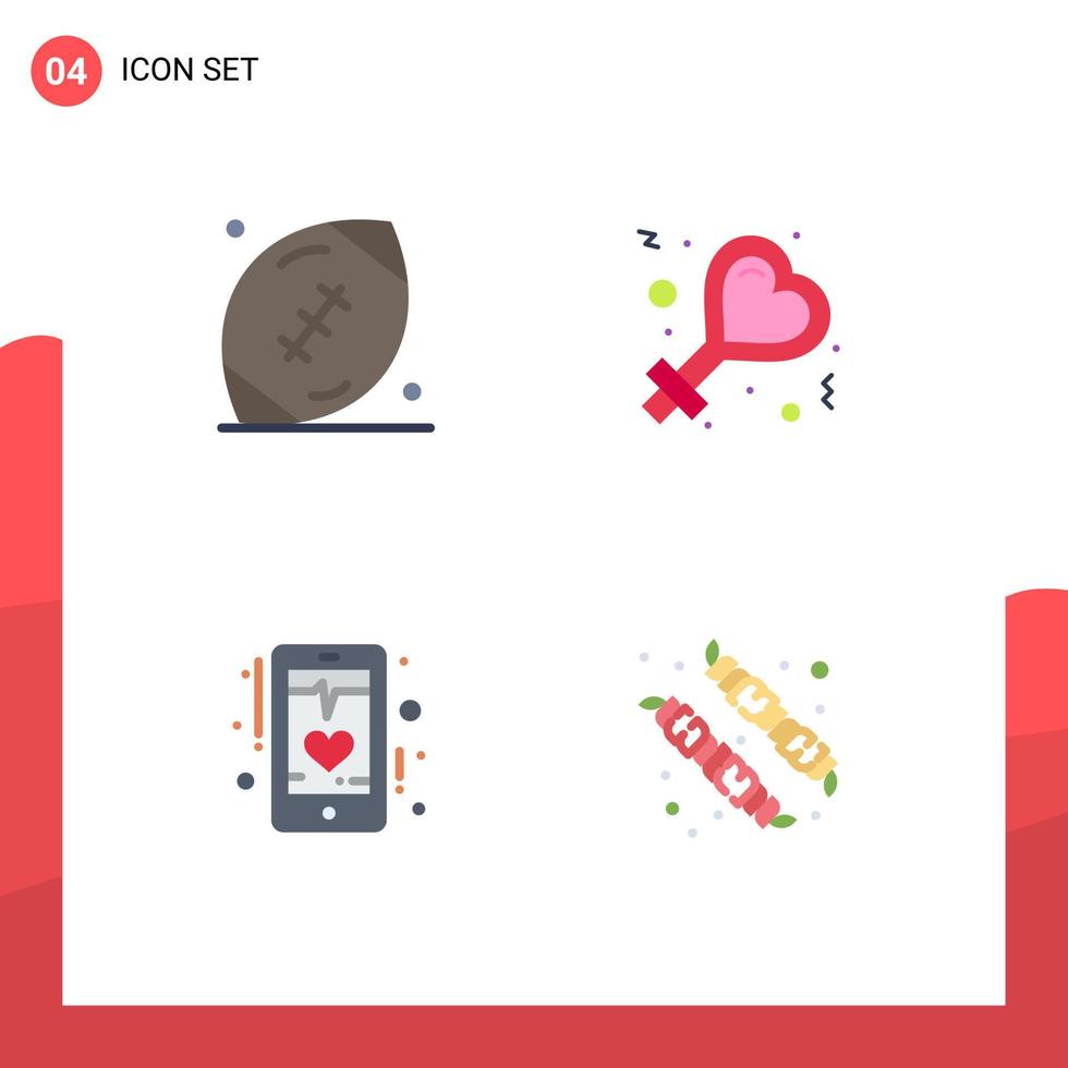 Modern Set of 4 Flat Icons Pictograph of american football ecg game sign mobile Editable Vector Design Elements