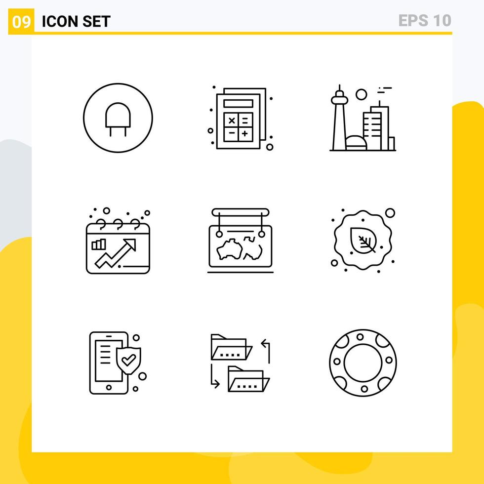 Group of 9 Modern Outlines Set for map graph canada dots calendar Editable Vector Design Elements