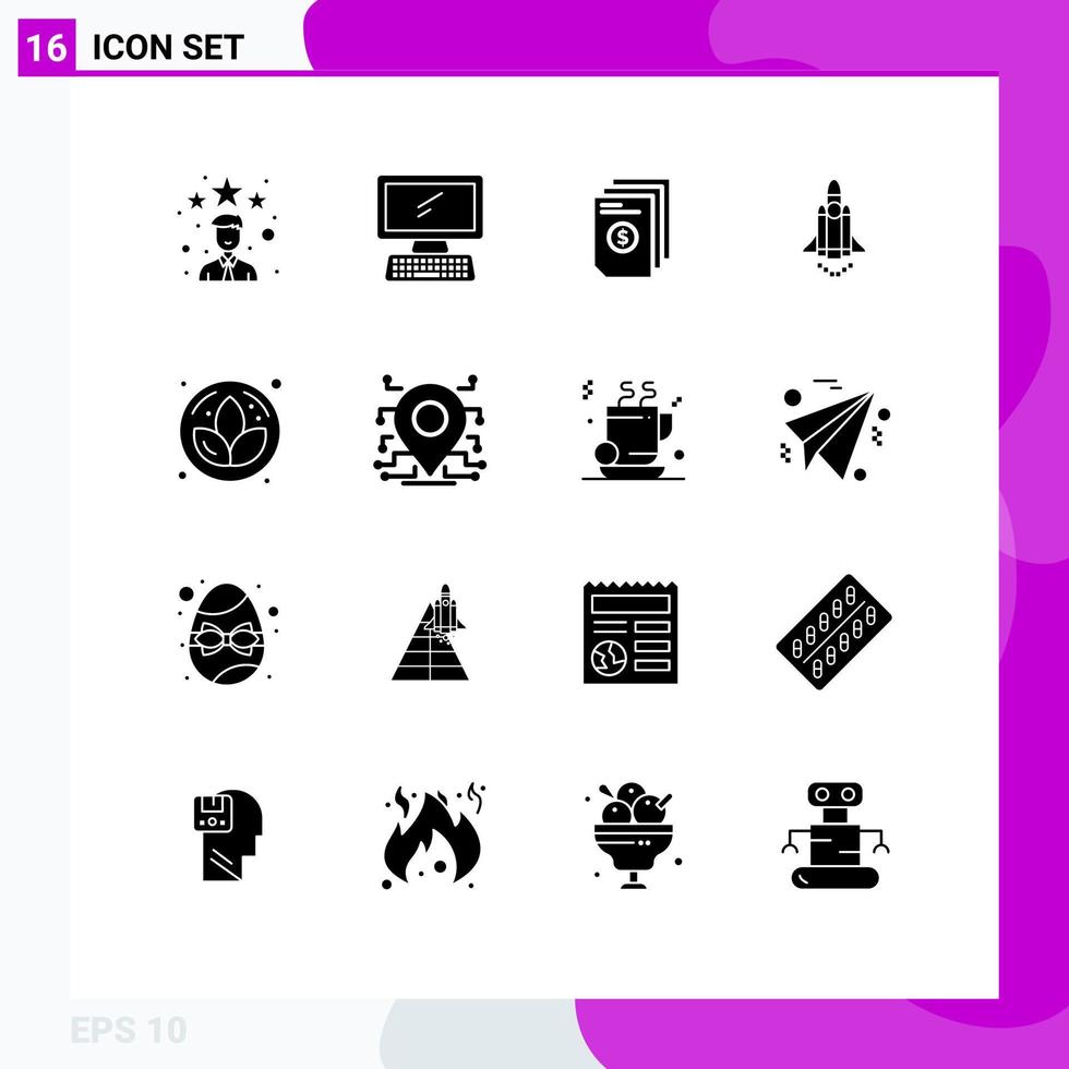 Set of 16 Vector Solid Glyphs on Grid for promote launching pc launch invoice Editable Vector Design Elements