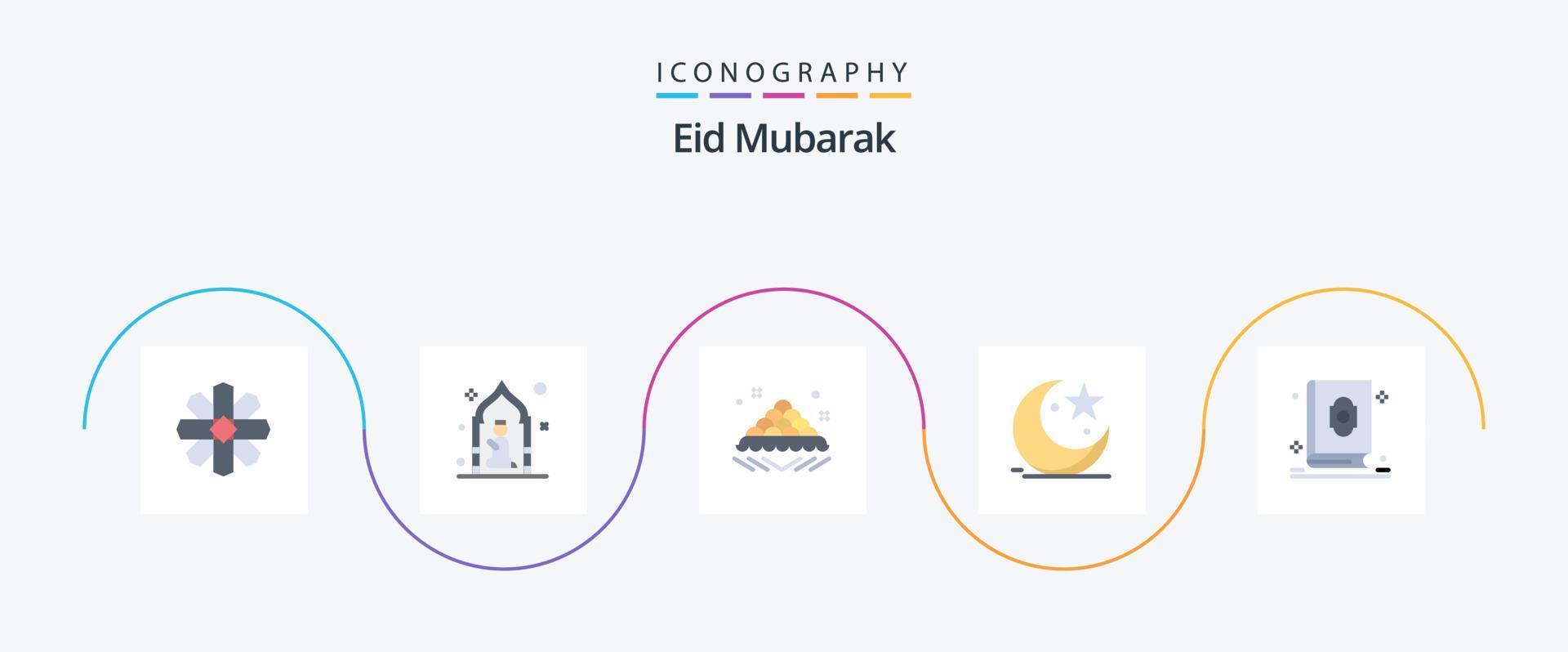 Eid Mubarak Flat 5 Icon Pack Including celebration. moon. eid. cresent. open vector