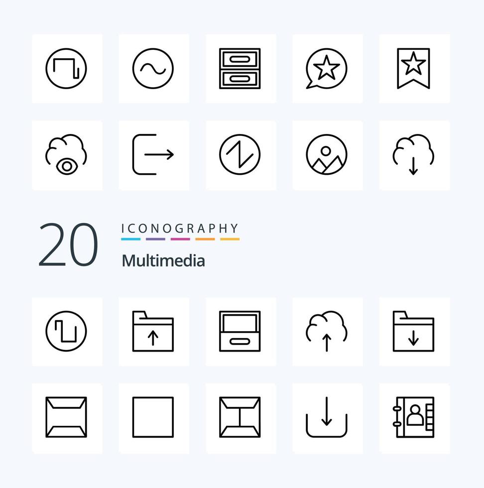 20 Multimedia Line icon Pack like document server wave multimedia cloud vector