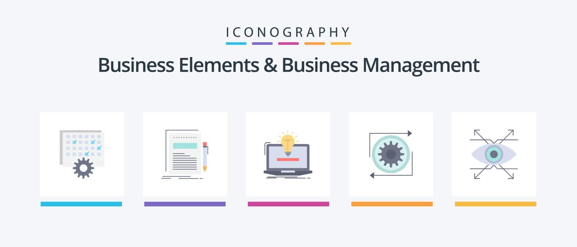 Business Elements And Business Managment Flat 5 Icon Pack Including management. business. paper. solution. idea. Creative Icons Design vector