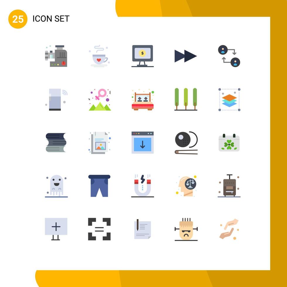 Mobile Interface Flat Color Set of 25 Pictograms of iot swap monitor change next Editable Vector Design Elements