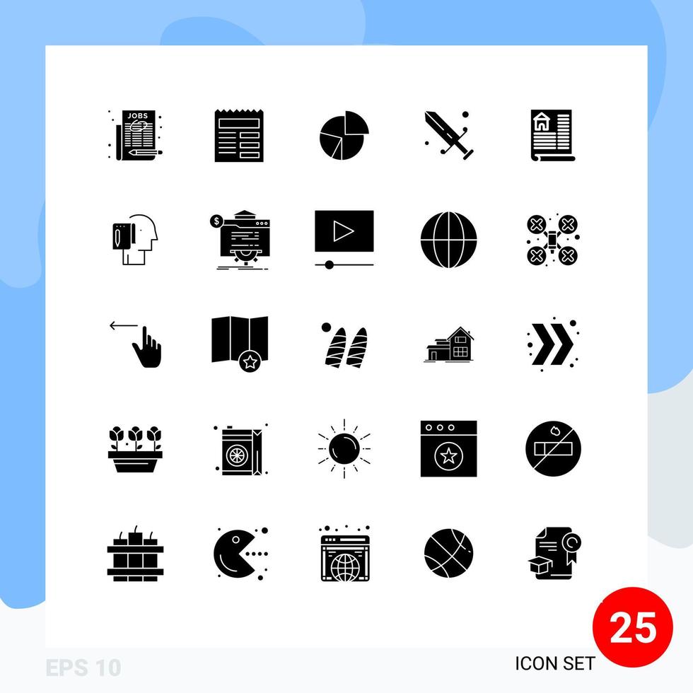 Set of 25 Commercial Solid Glyphs pack for mask competition chart statistics graph Editable Vector Design Elements