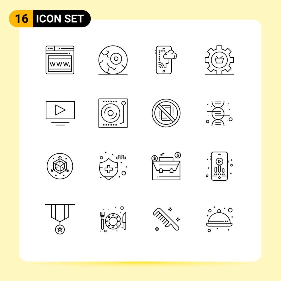 Modern Set of 16 Outlines and symbols such as video gear connection commerce configuration Editable Vector Design Elements