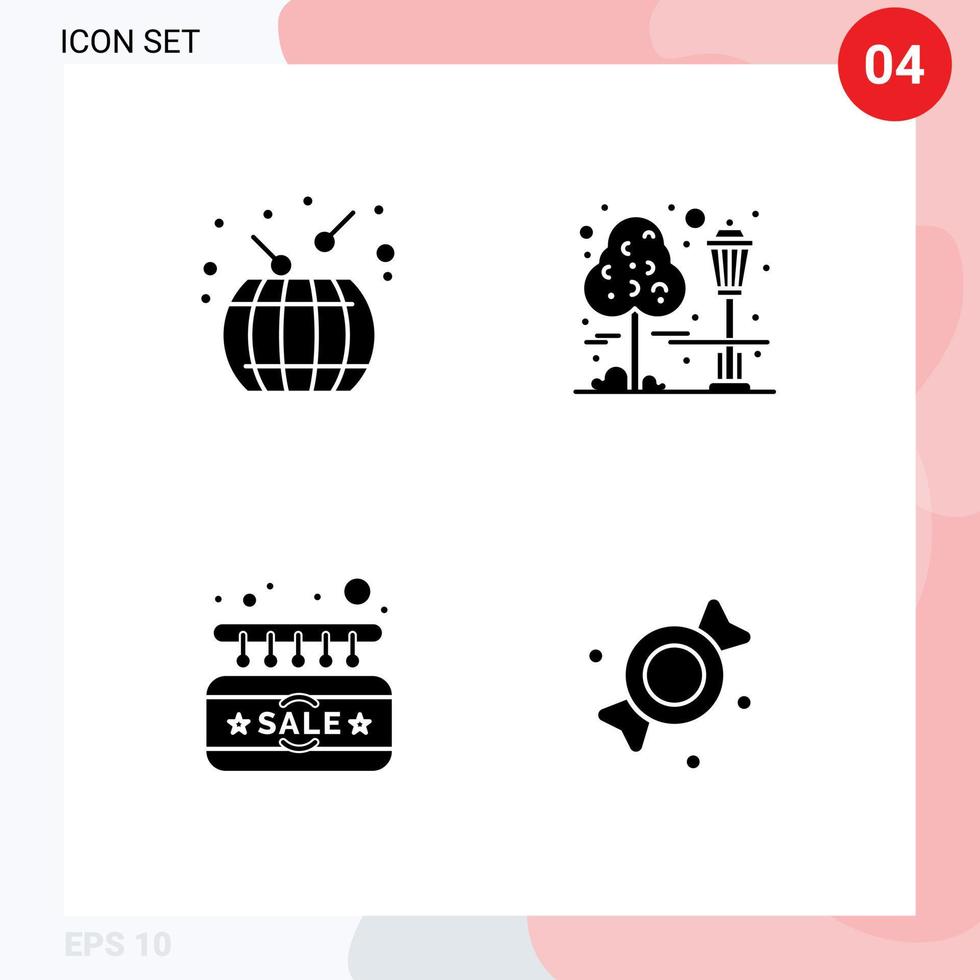 Pictogram Set of 4 Simple Solid Glyphs of asian sale drum cityscape door Editable Vector Design Elements