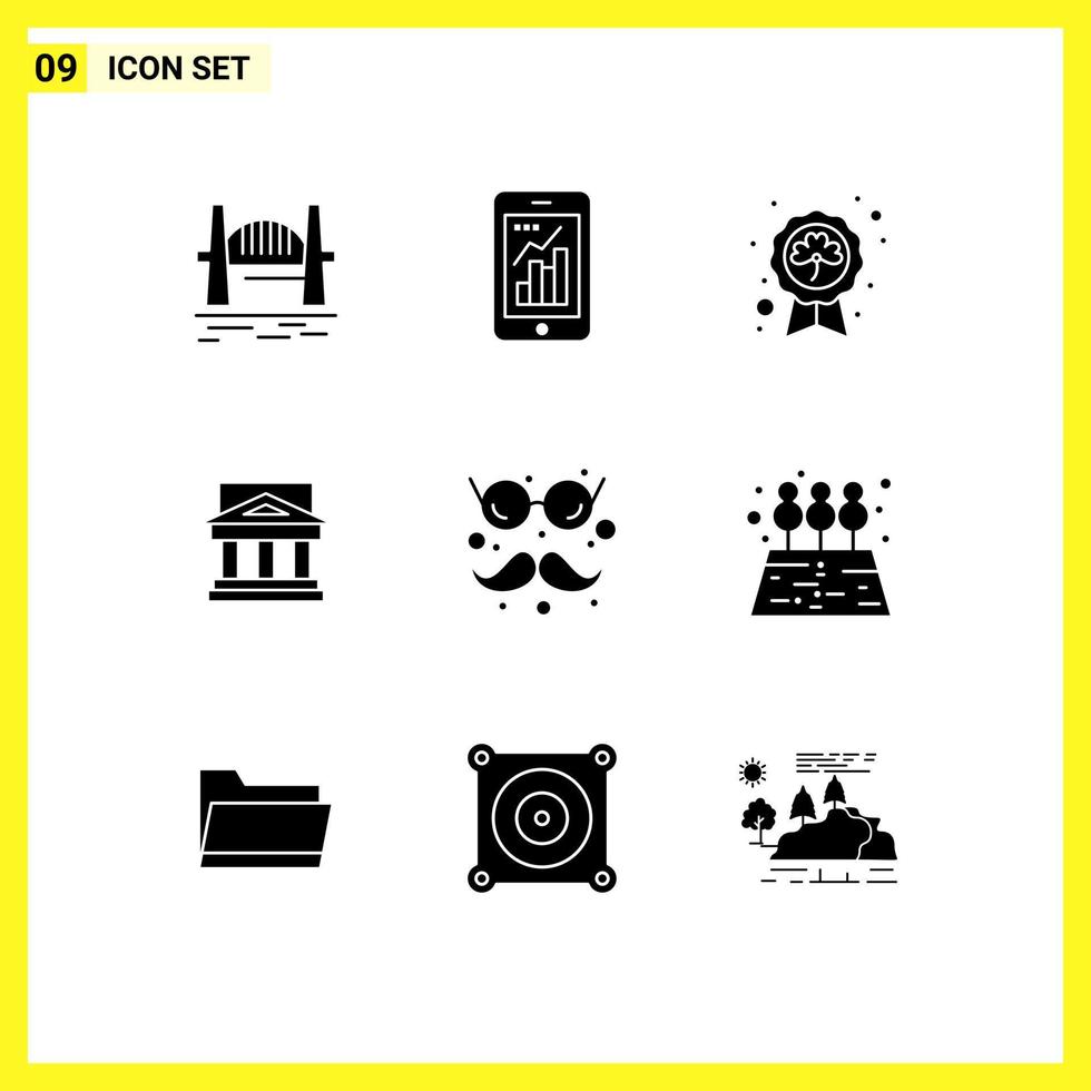 Set of 9 Modern UI Icons Symbols Signs for building bank mobile badge patrick Editable Vector Design Elements