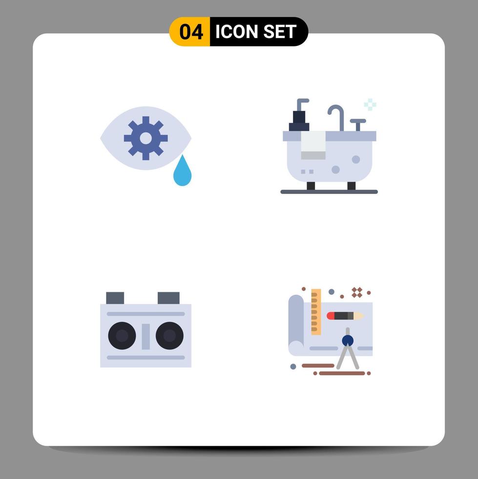 4 Universal Flat Icons Set for Web and Mobile Applications correction photography bathroom camera design Editable Vector Design Elements