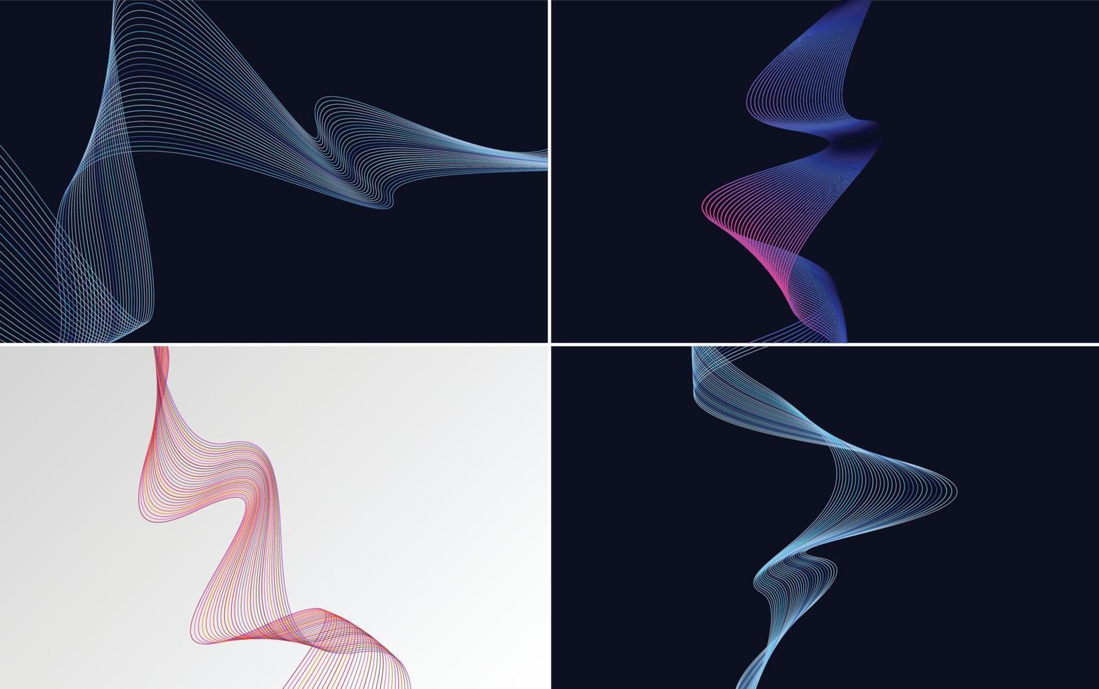 Set of 4 geometric wave pattern background Abstract waving line vector