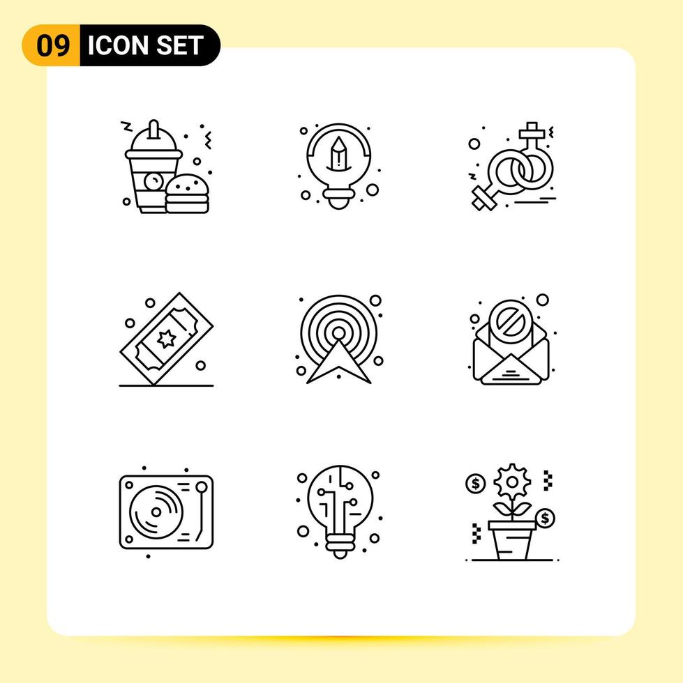 9 Universal Outlines Set for Web and Mobile Applications direction arrow symbolism tickets movie tickets Editable Vector Design Elements