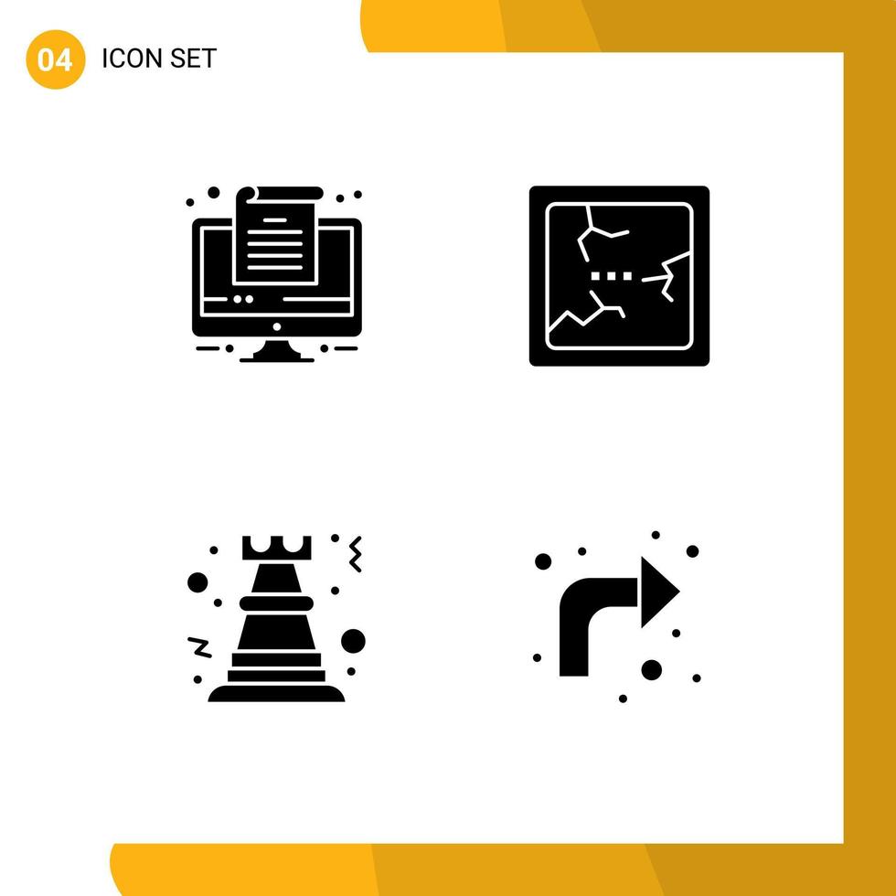 Universal Icon Symbols Group of 4 Modern Solid Glyphs of computer rock broken pawn arrows Editable Vector Design Elements