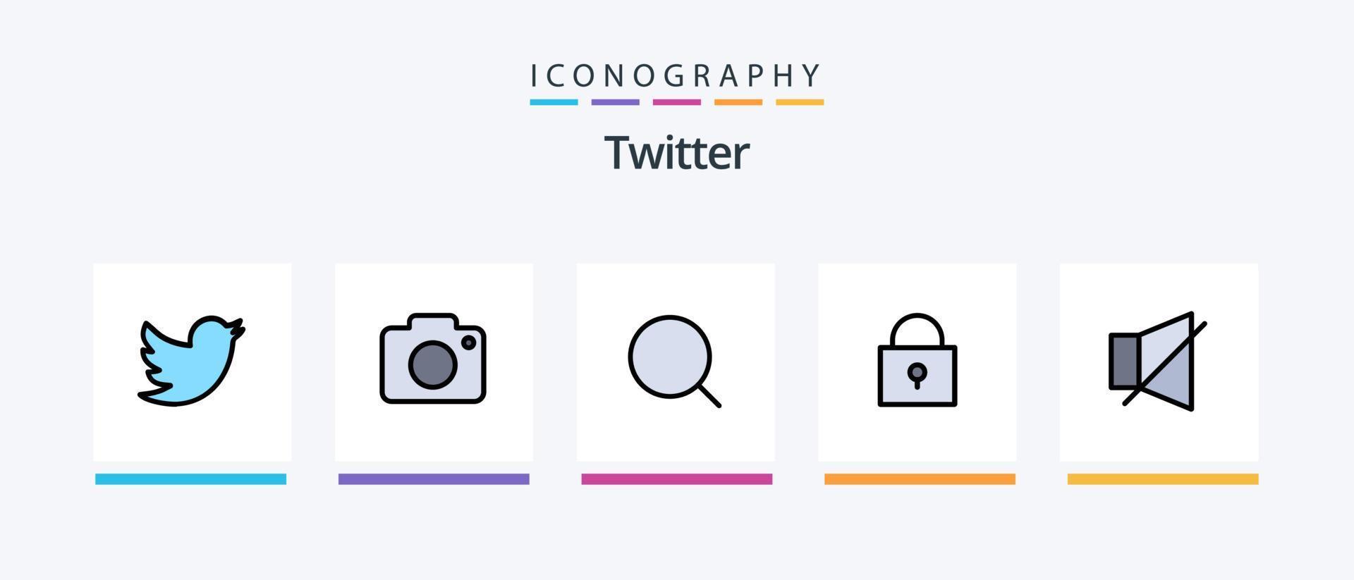La línea de Twitter llenó el paquete de 5 iconos, incluido Twitter. hashtag. localización. seguir. como. diseño de iconos creativos vector