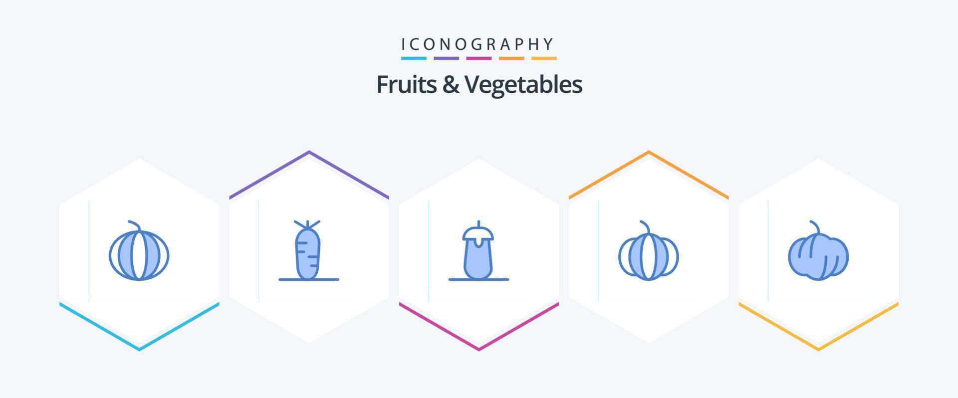 Paquete de 25 íconos azules de frutas y verduras que incluye . alimento. . alimento vector