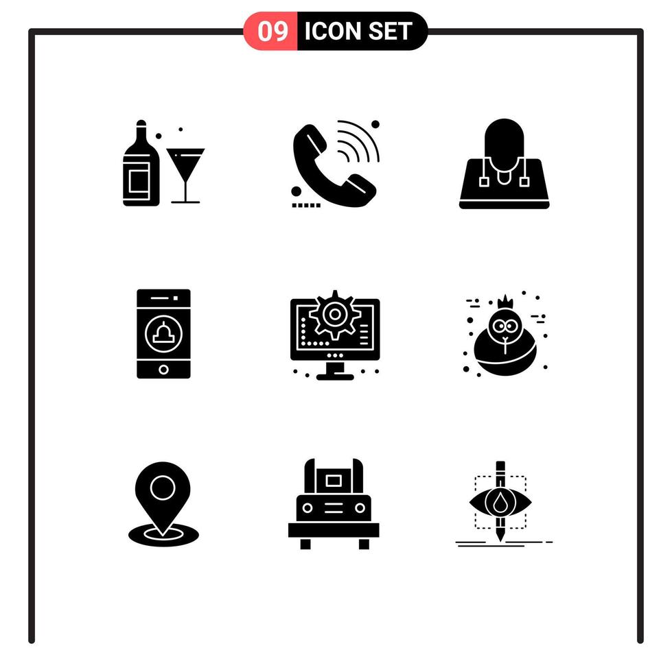 9 Universal Solid Glyphs Set for Web and Mobile Applications interface web online warning notification Editable Vector Design Elements