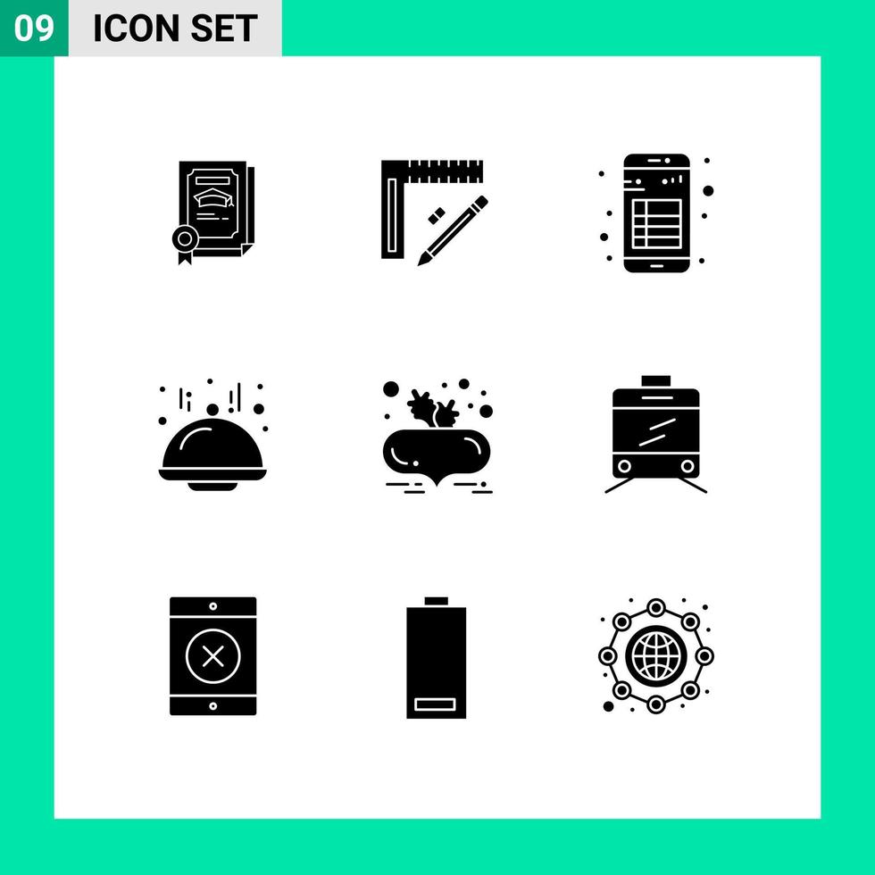 Pictogram Set of 9 Simple Solid Glyphs of beet with leaves food design dome note Editable Vector Design Elements
