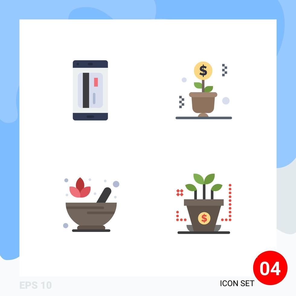 conjunto moderno de 4 iconos y símbolos planos, como el éxito bancario, crédito, dinero, farmacia, elementos de diseño vectorial editables vector